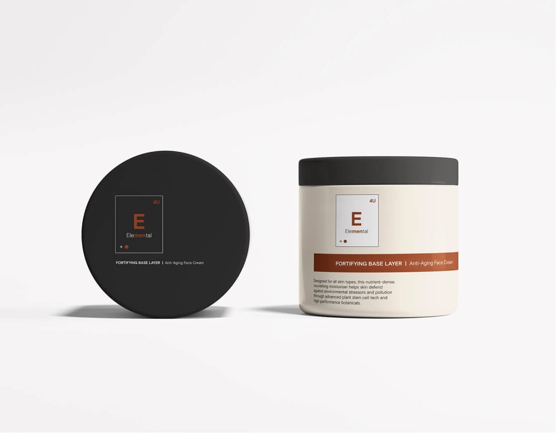 A jar of Elemental 'Fortifying Base Layer' Anti-Aging Face Cream