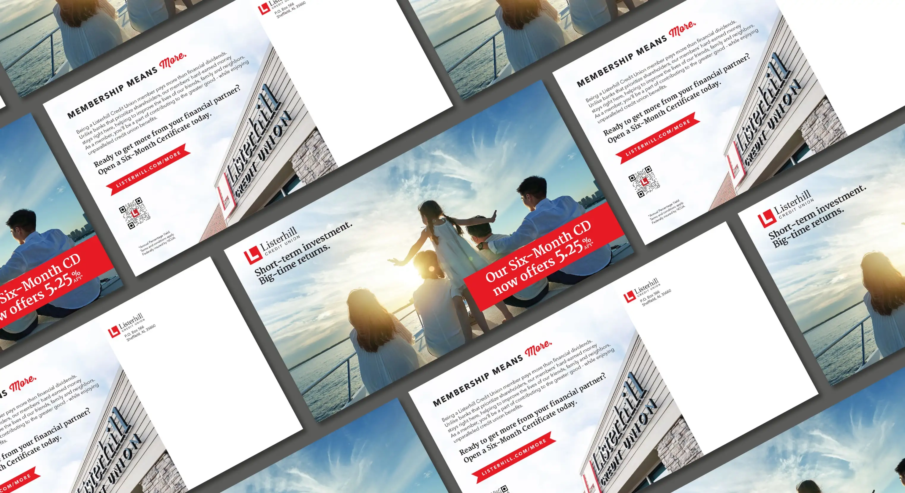 Listerhill Credit Union grid of postcard designs